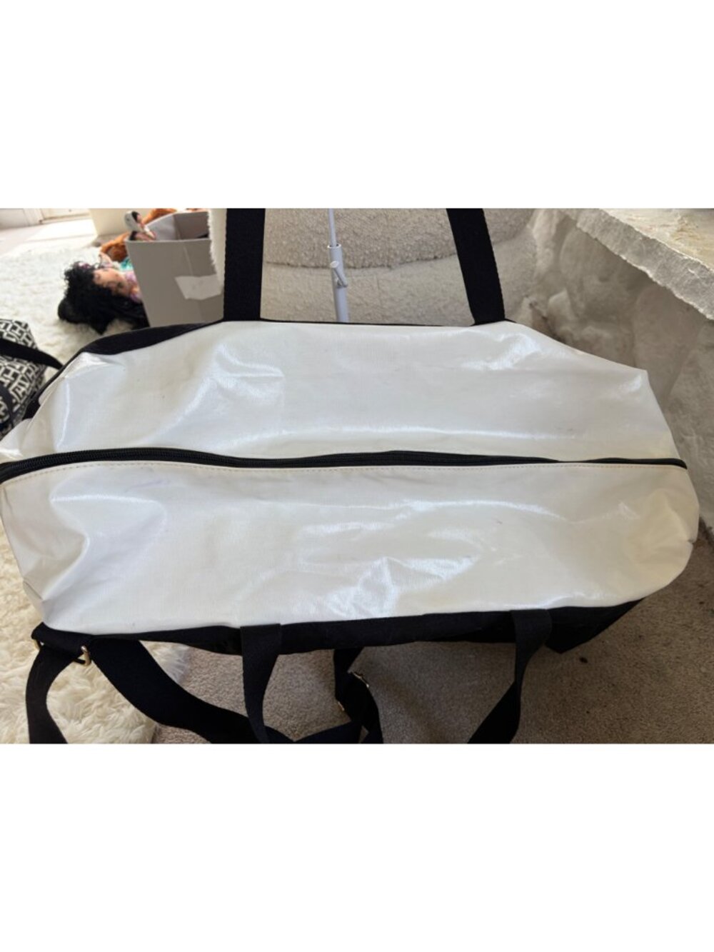 Victorias Secret Black & White Canvas Tote/Shoulder Bag With Adjustable Strap - Picture 11 of 16